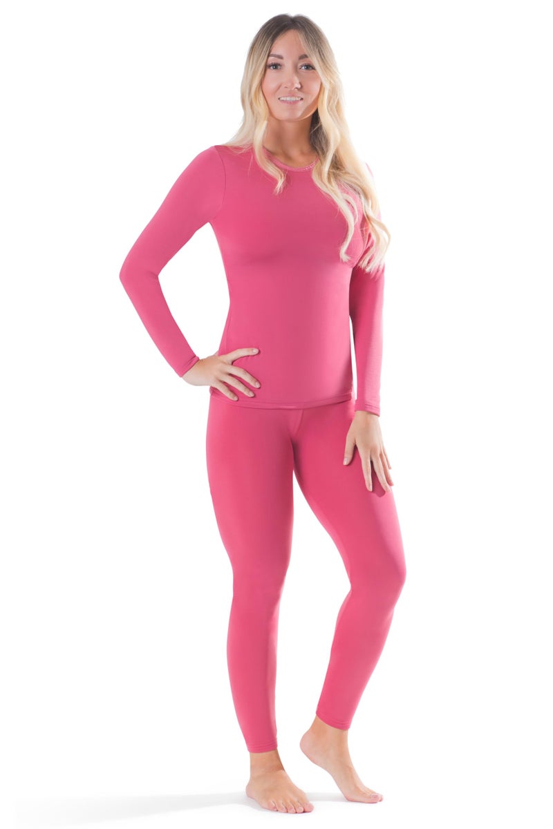Rocky Thermal Underwear Women Long Johns Womens Thermals Top Bottom Set Fleece Lined Under Wear Clothes Base Layer Thermals, XX-Large, Mauve Pink - Image 1